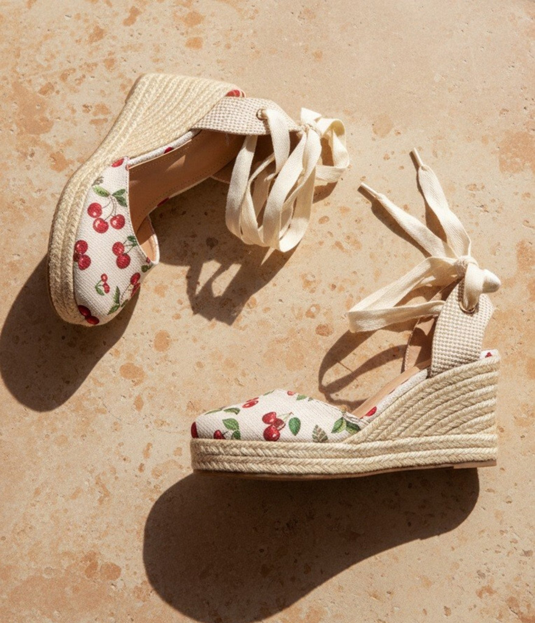 Cherry Print Canvas Wedge Espadrilles - Unique Vintage - Womens, SHOES, HEELS