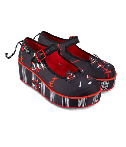Chocolaticas® Riot Kitty Mary Jane Platforms - Unique Vintage - Womens, SHOES, HEELS