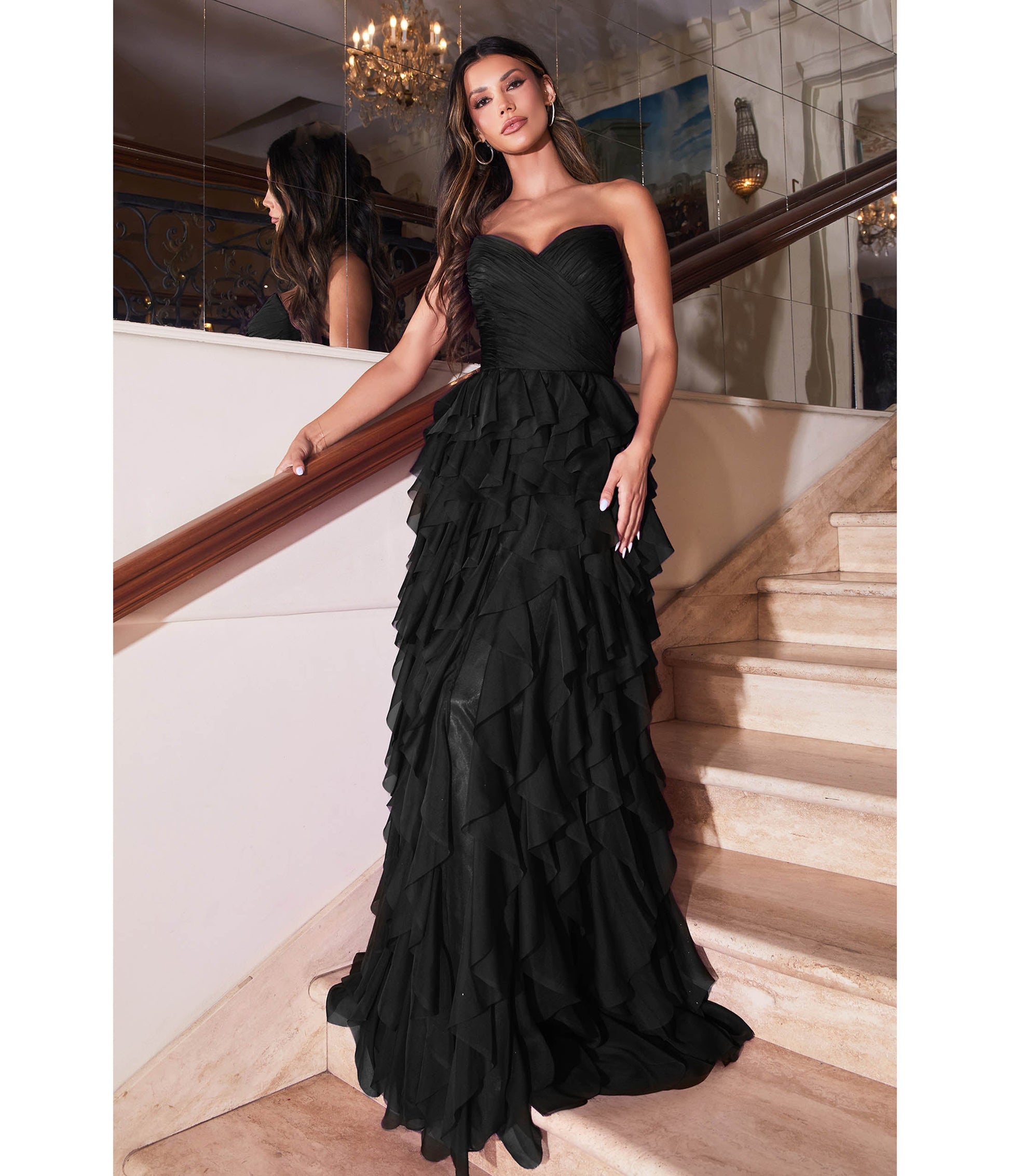Cinderella Divine Black Feather Floor Length Prom Gown - Unique Vintage - Womens, DRESSES, PROM AND SPECIAL OCCASION