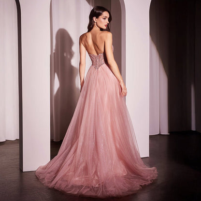 Cinderella Divine Blush Beaded Strapless Tulle Prom Dress - Unique Vintage - Womens, DRESSES, PROM AND SPECIAL OCCASION