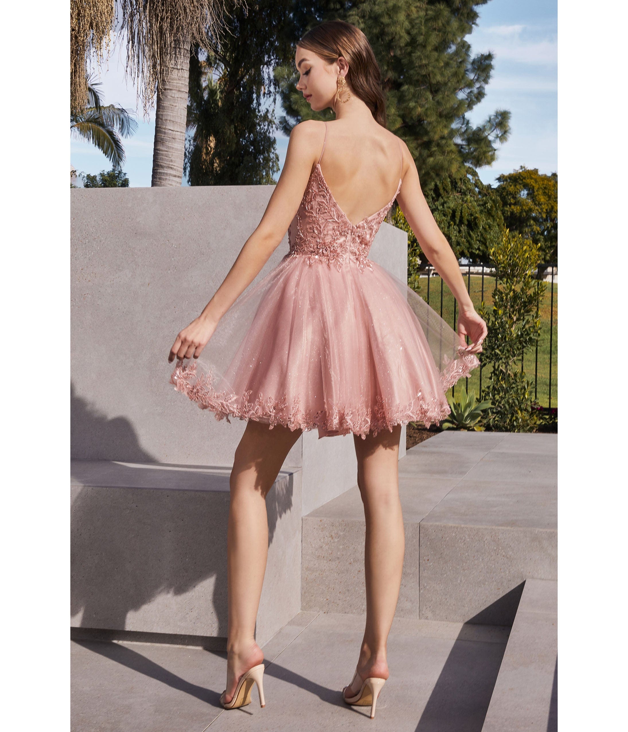 Cinderella Divine Blush Floral Lace Mini Homecoming Dress - Unique Vintage - Womens, DRESSES, PROM AND SPECIAL OCCASION