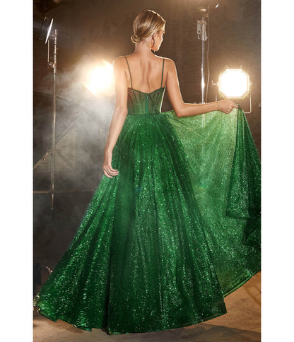 Cinderella Divine Emerald Corset Glitter Prom Gown - Unique Vintage - Womens, DRESSES, PROM AND SPECIAL OCCASION