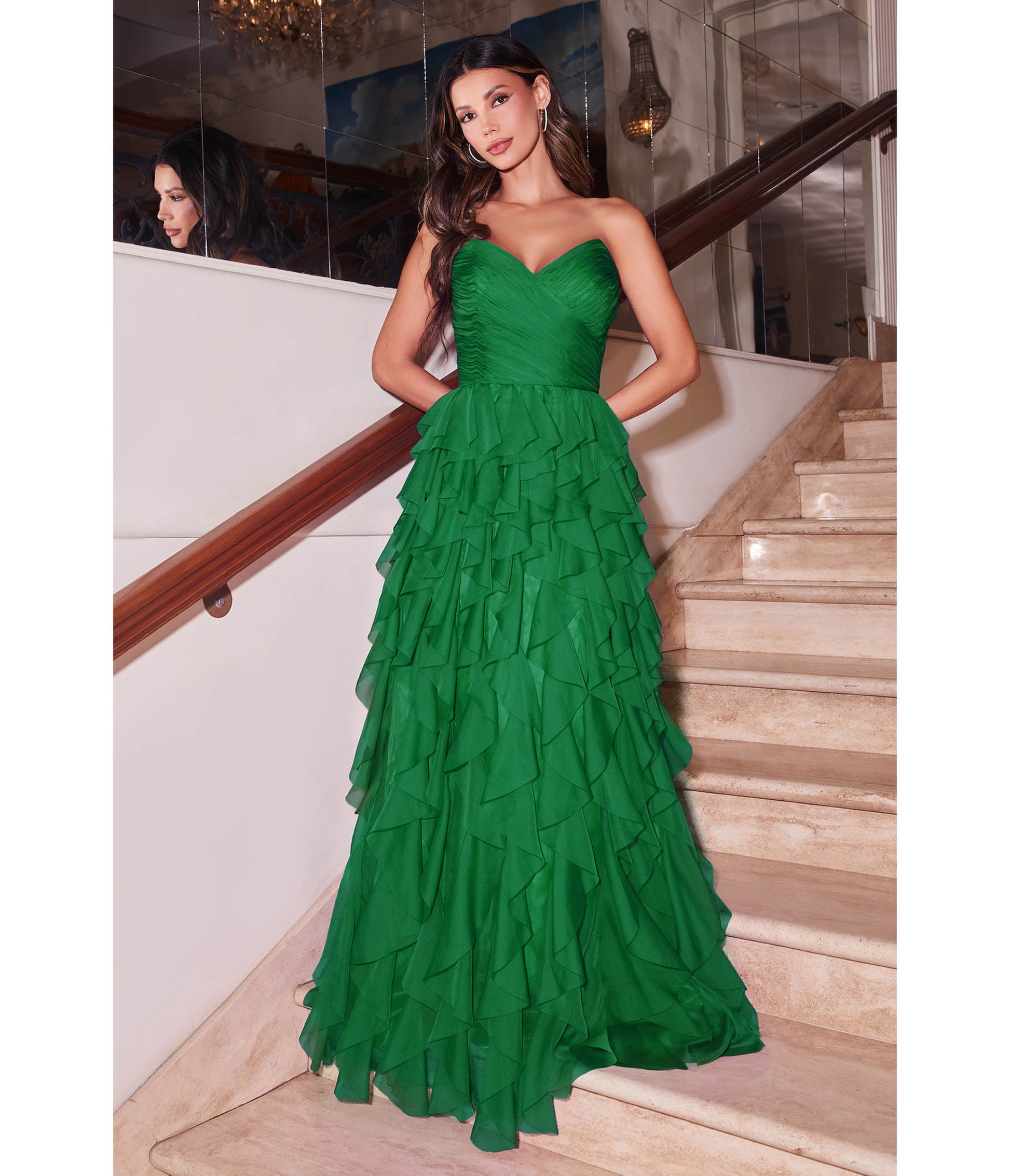 Cinderella Divine Emerald Feather Floor Length Prom Gown - Unique Vintage - Womens, DRESSES, PROM AND SPECIAL OCCASION