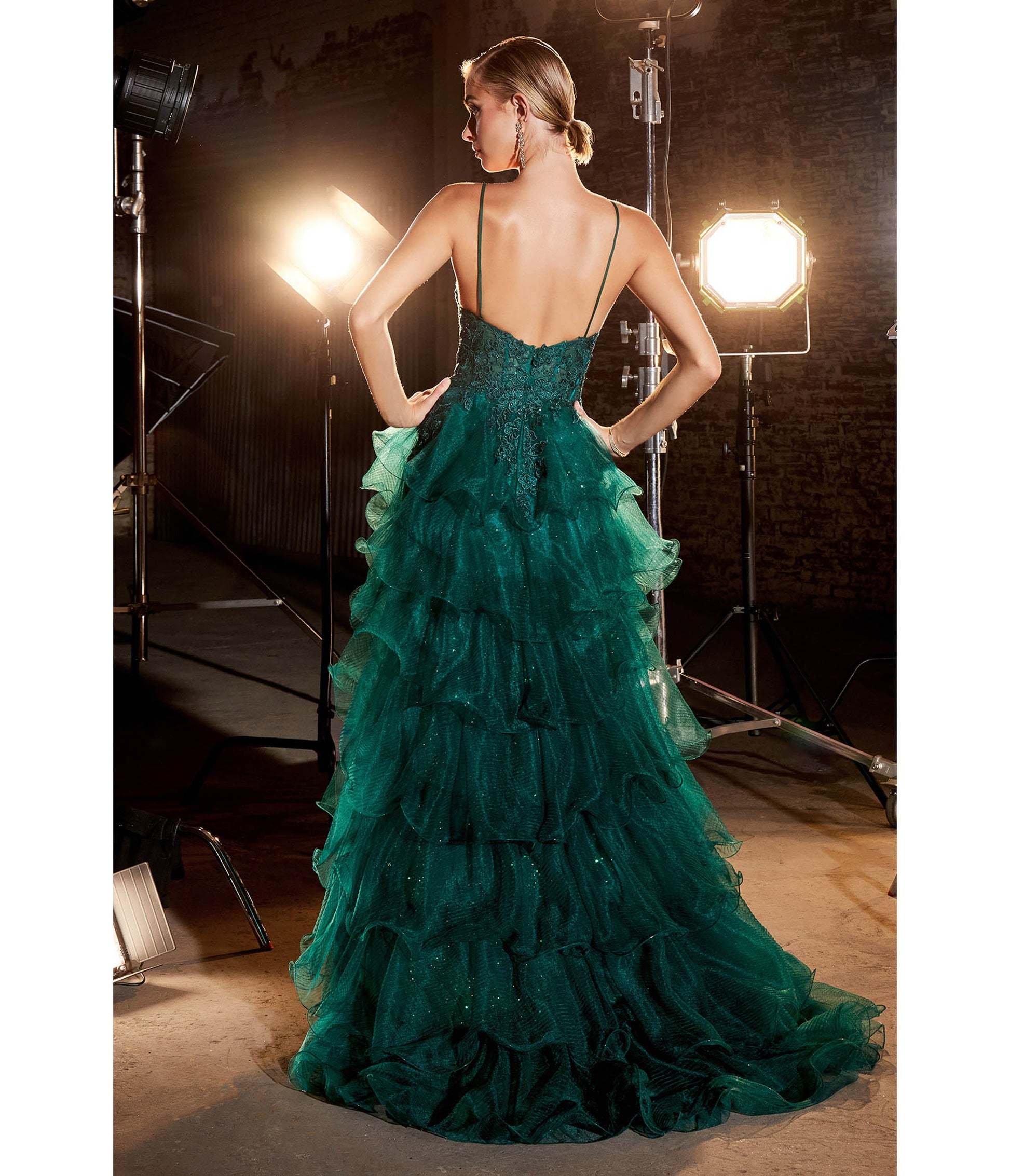 Cinderella Divine Emerald Feather Glitter Prom Dress - Unique Vintage - Womens, DRESSES, PROM AND SPECIAL OCCASION