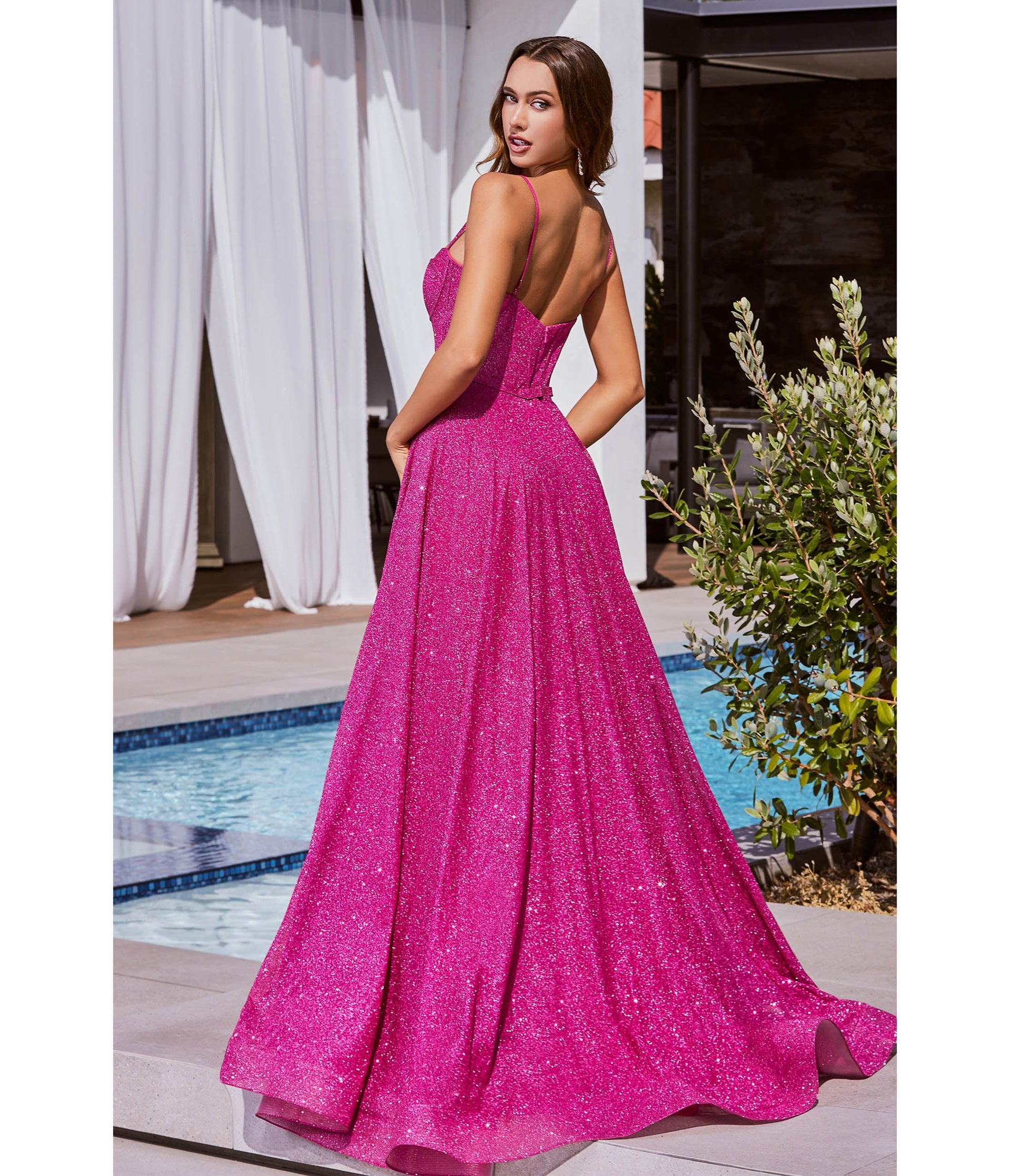 Cinderella Divine Fuschia Glitter Strapless Prom Gown - Unique Vintage - Womens, DRESSES, PROM AND SPECIAL OCCASION
