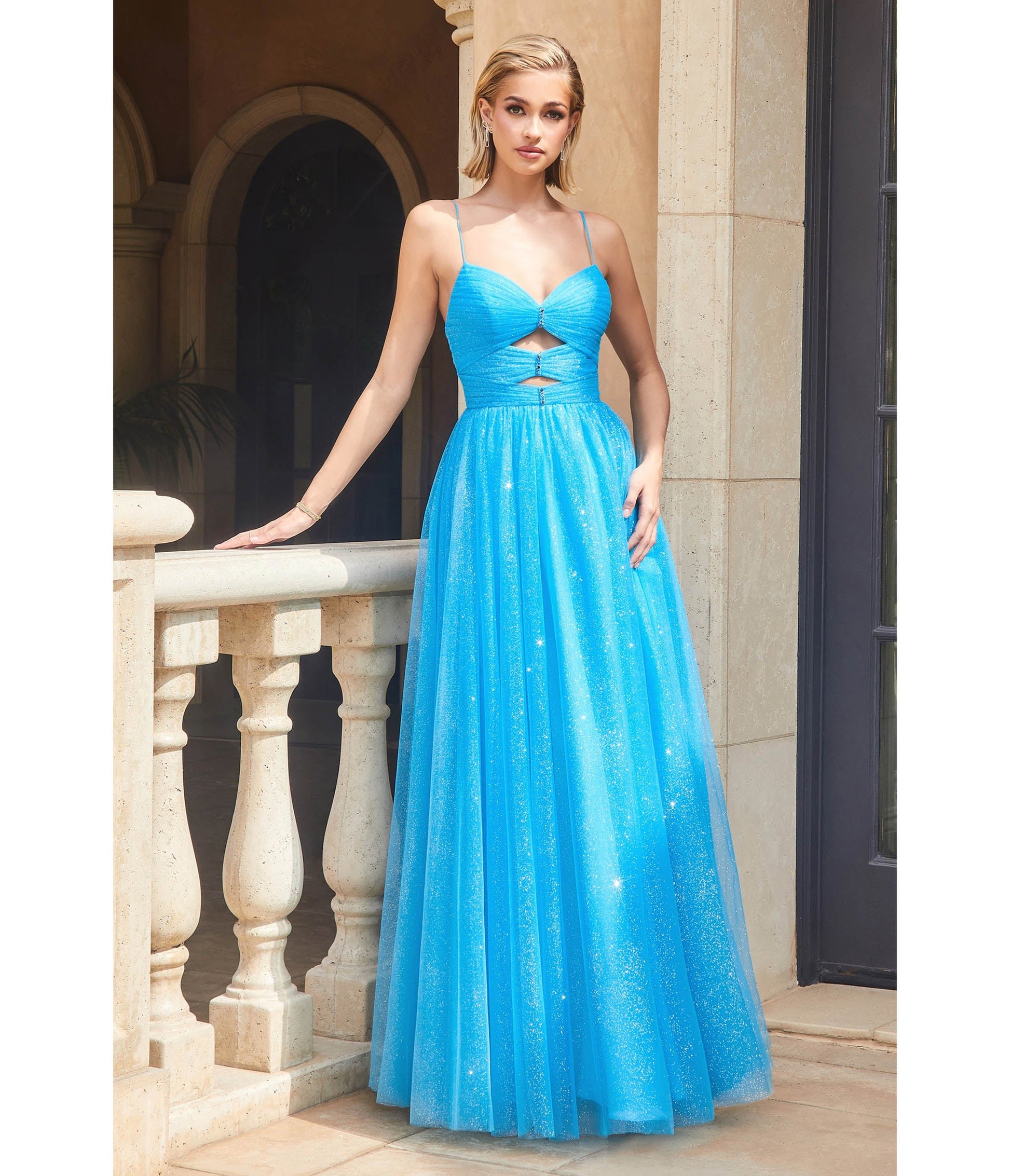 Cinderella Divine Ocean Blue Keyhole Sparkle Prom Gown - Unique Vintage - Womens, DRESSES, PROM AND SPECIAL OCCASION