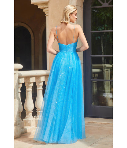 Cinderella Divine Ocean Blue Keyhole Sparkle Prom Gown - Unique Vintage - Womens, DRESSES, PROM AND SPECIAL OCCASION