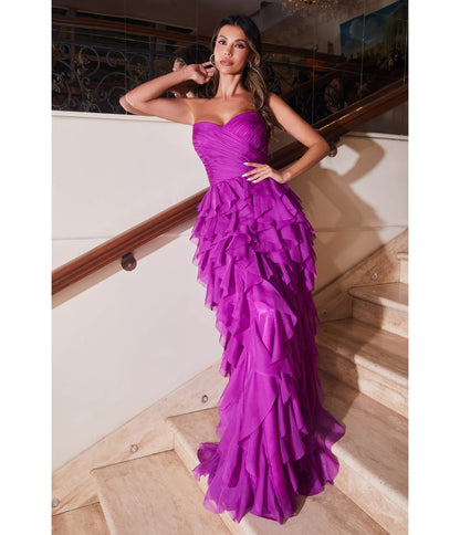 Cinderella Divine Orchid Feather Floor Length Prom Gown - Unique Vintage - Womens, DRESSES, PROM AND SPECIAL OCCASION