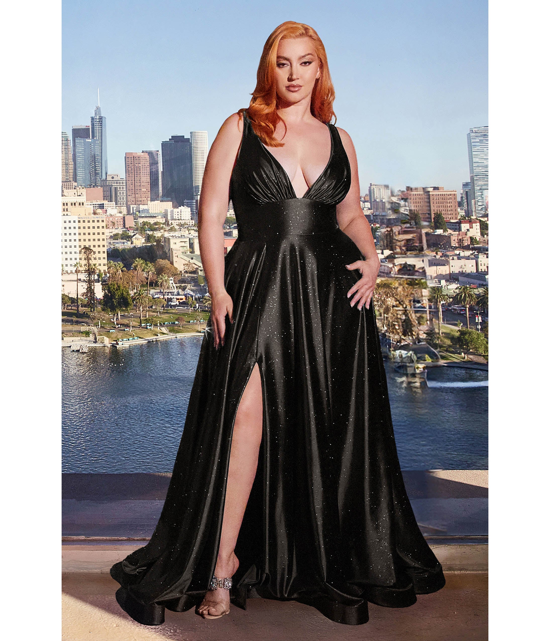 Cinderella Divine Plus Size Black Satin Prom Dress - Unique Vintage - Womens, DRESSES, PROM AND SPECIAL OCCASION