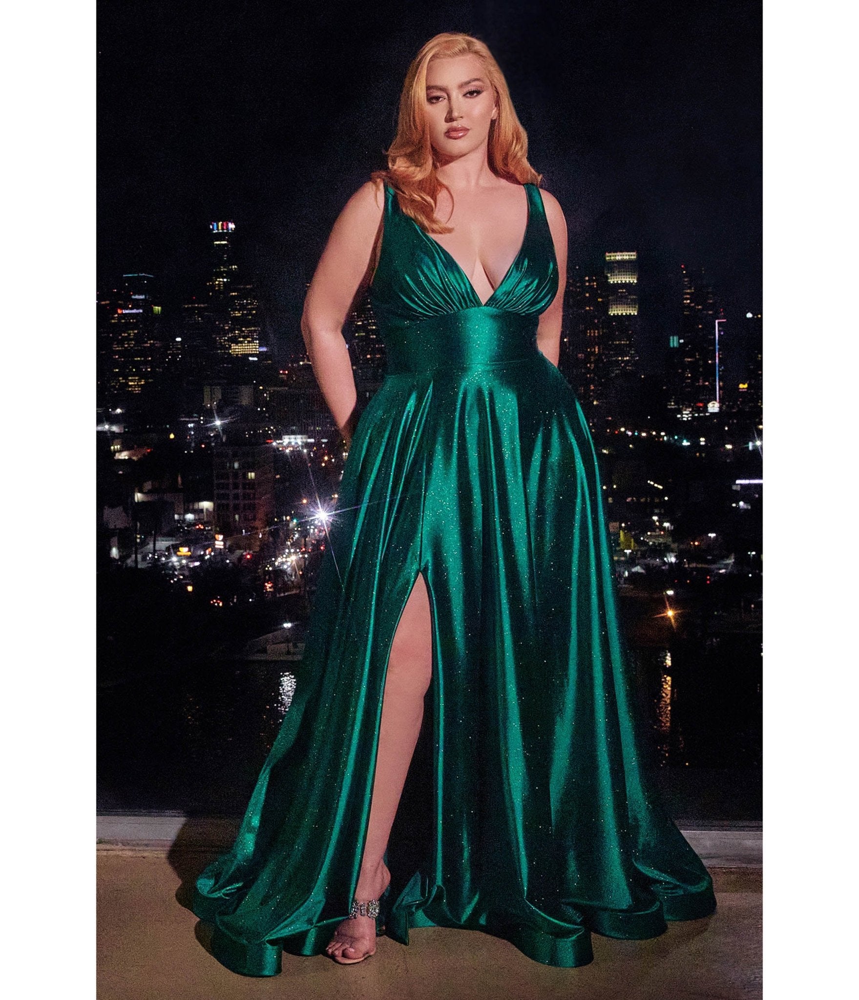 Cinderella Divine Plus Size Emerald Satin Prom Dress - Unique Vintage - Womens, DRESSES, PROM AND SPECIAL OCCASION