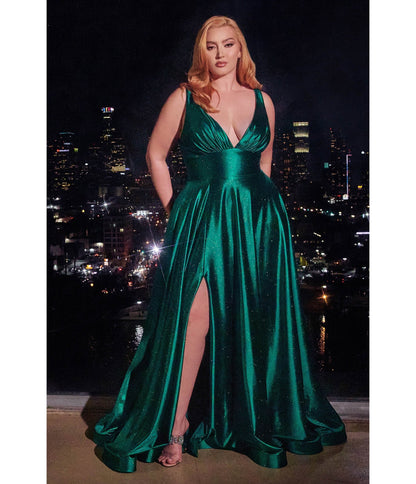 Cinderella Divine Plus Size Emerald Satin Prom Dress - Unique Vintage - Womens, DRESSES, PROM AND SPECIAL OCCASION