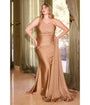 Cinderella Divine Plus Size Gold Fitted One Shoulder Satin Bridesmaid Dress