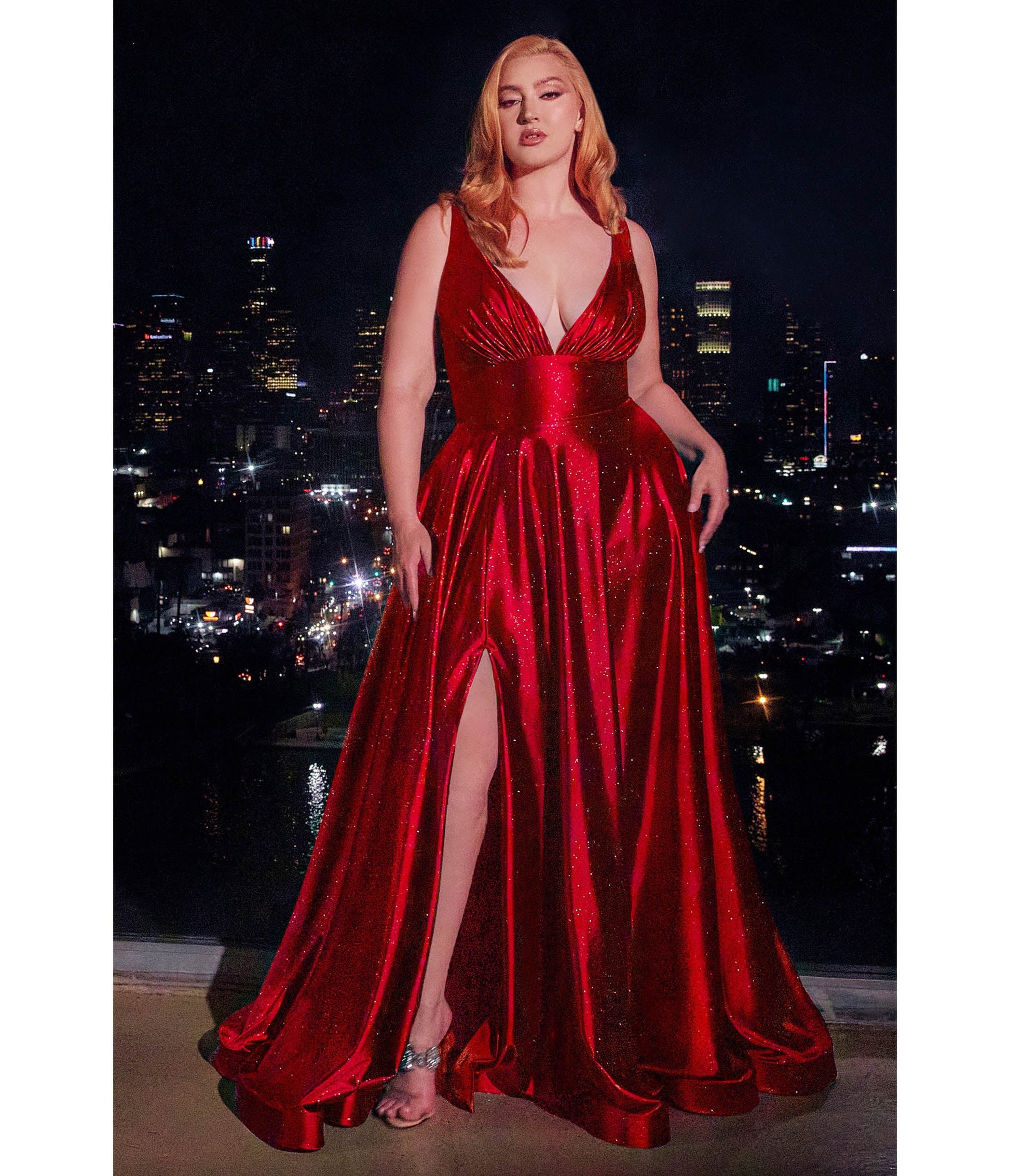 Cinderella Divine Plus Size Red Satin Prom Dress - Unique Vintage - Womens, DRESSES, PROM AND SPECIAL OCCASION
