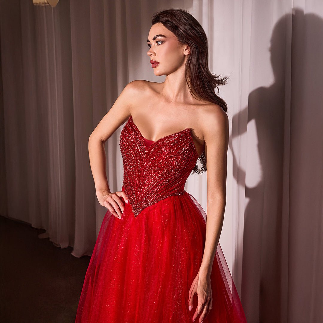 Strapless Sparkly Red Prom Dresses