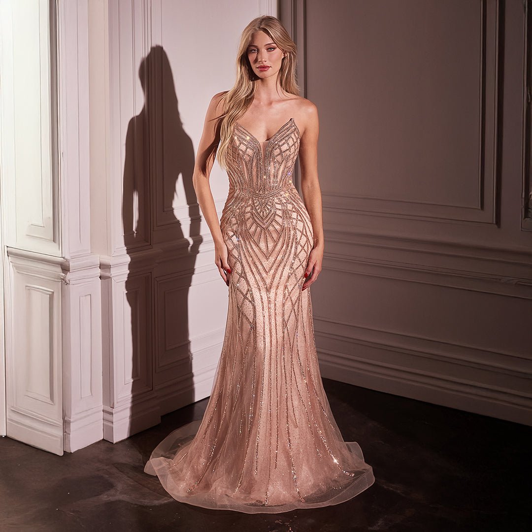 Cinderella Divine Rose Gold Strapless Mermaid Prom Dress - Unique Vintage - Womens, DRESSES, PROM & SPECIAL OCCASION