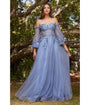 Cinderella Divine  Smokey Blue Floral Off The Shoulder Fairytale Prom Dress