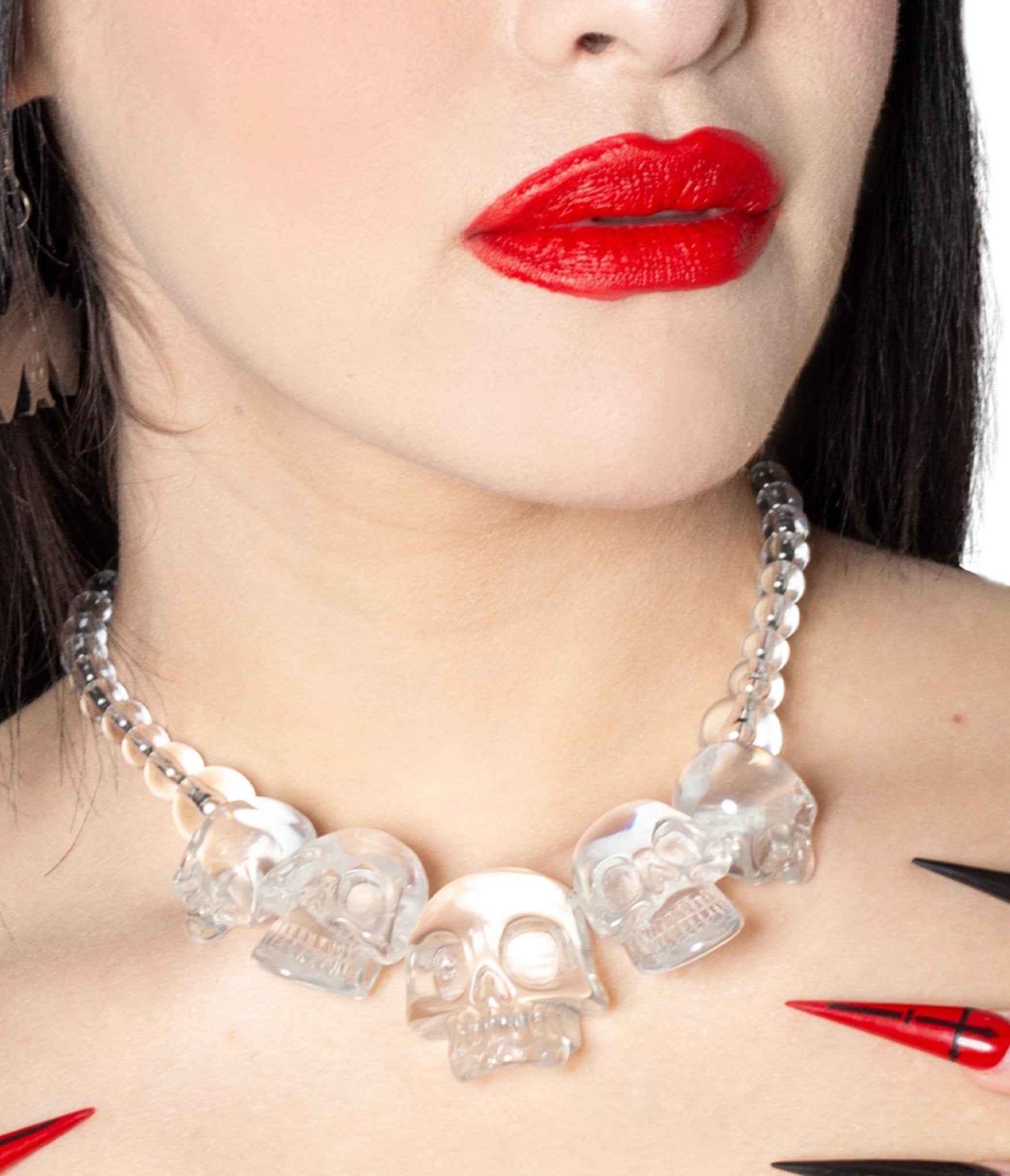 Clear Multi Skull Beaded Necklace - Unique Vintage - Womens, ACCESSORIES, JEWELRY