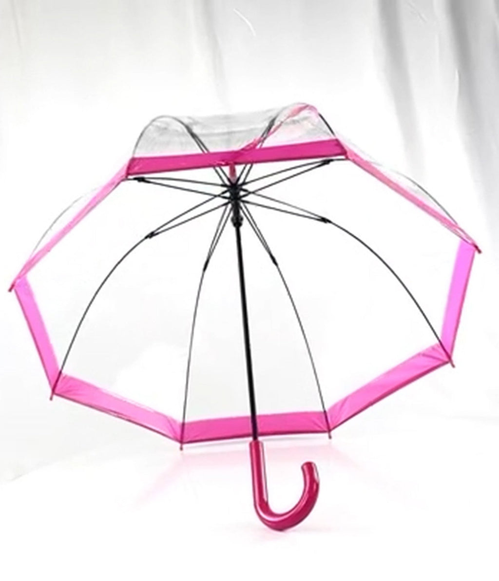 Clear & Pink Vinyl Dome Umbrella - Unique Vintage - Womens, ACCESSORIES, UMBRELLAS