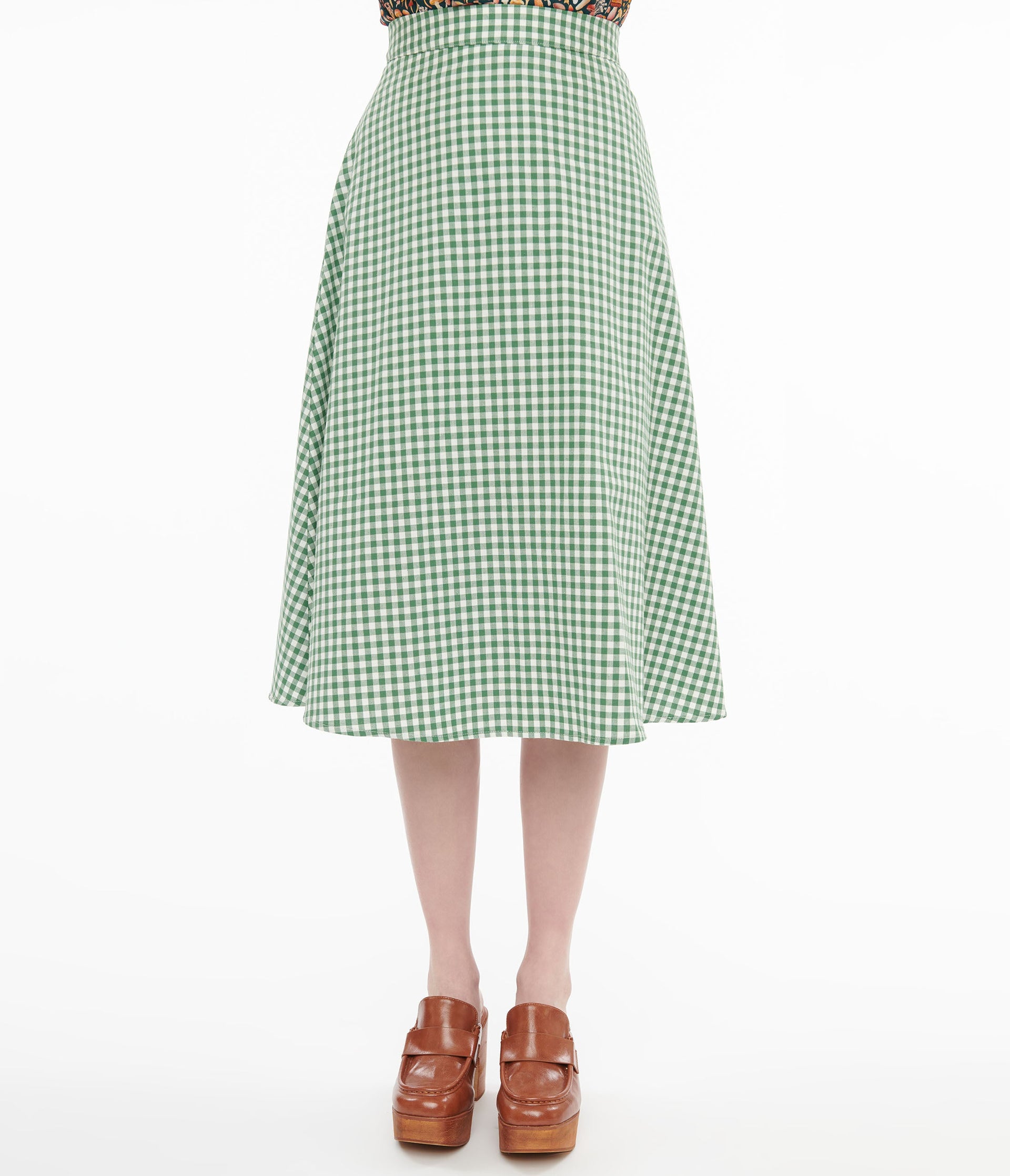 Collectif 1930s Green & White Gingham Hetty Swing Skirt - Unique Vintage - Womens, BOTTOMS, SKIRTS