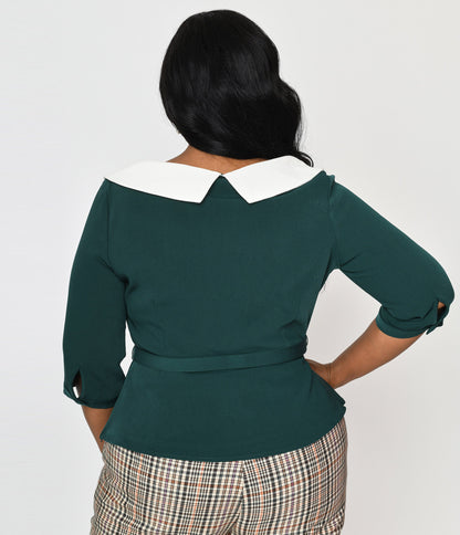 Collectif Green & Floral Collar Peplum Blouse - Unique Vintage - Womens, TOPS, WOVEN TOPS