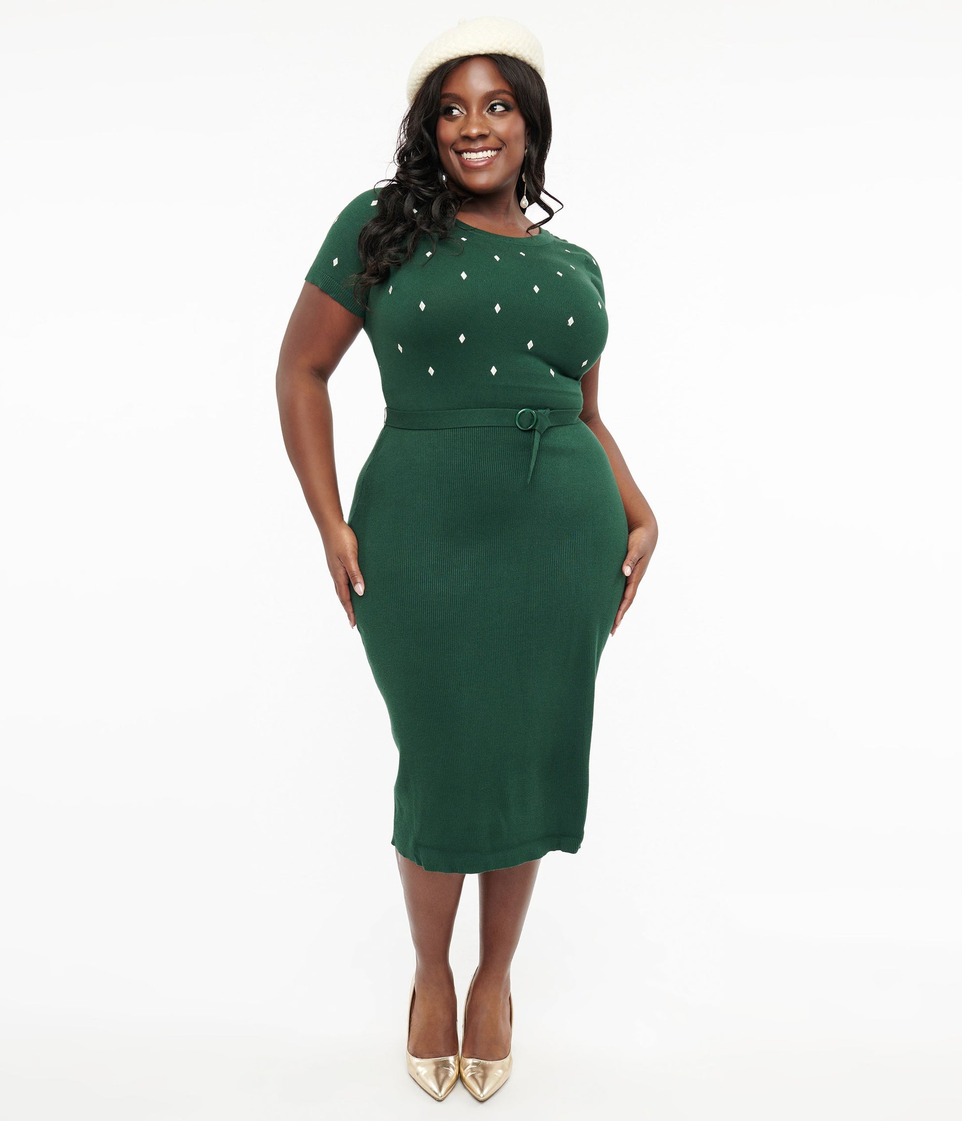 Collectif Plus Size Green Knit Wiggle Dress - Unique Vintage - Womens, DRESSES, WIGGLE