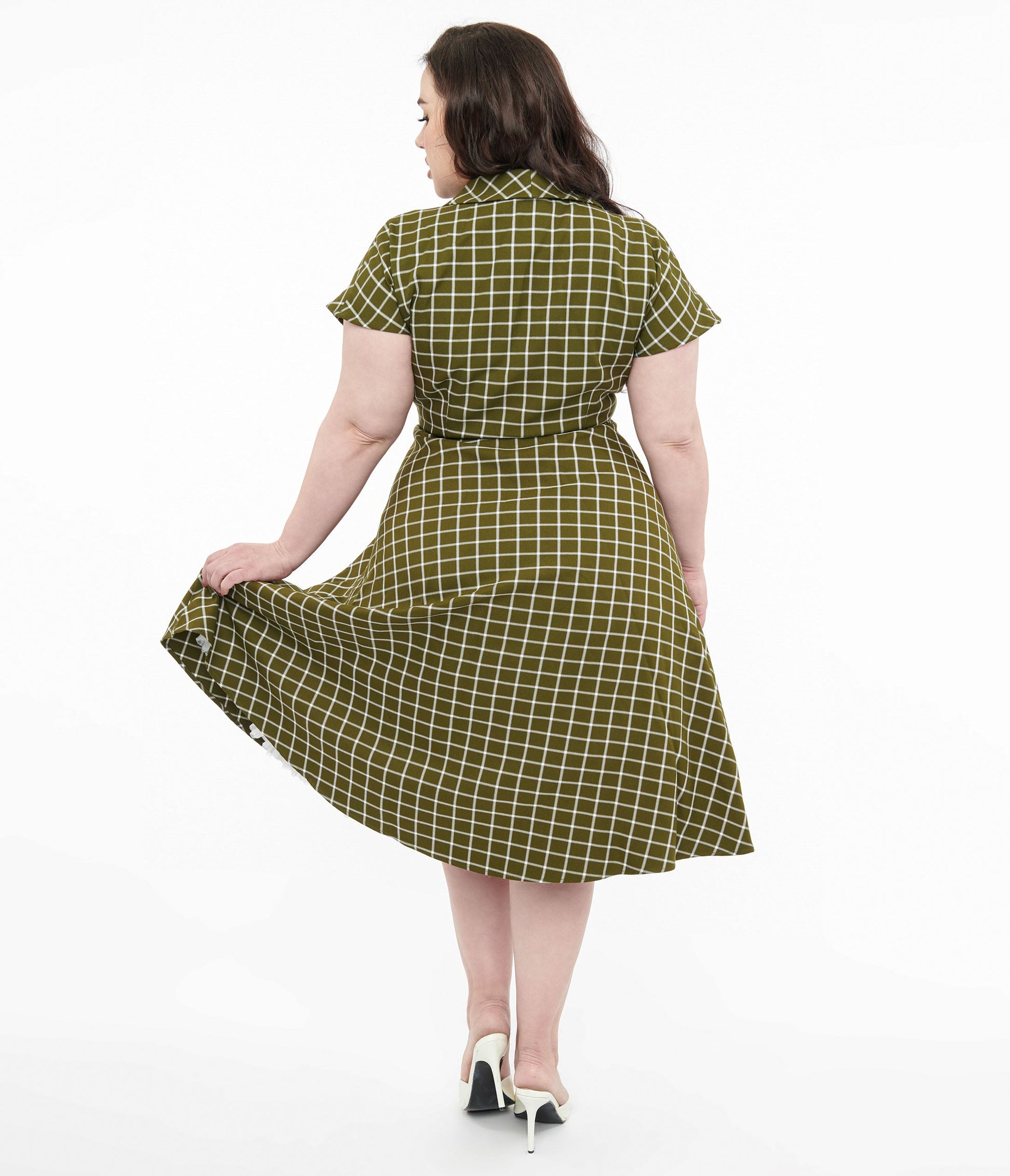 Collectif Plus Size Green & White Checked Liza Acres Swing Dress - Unique Vintage - Womens, DRESSES, SWING