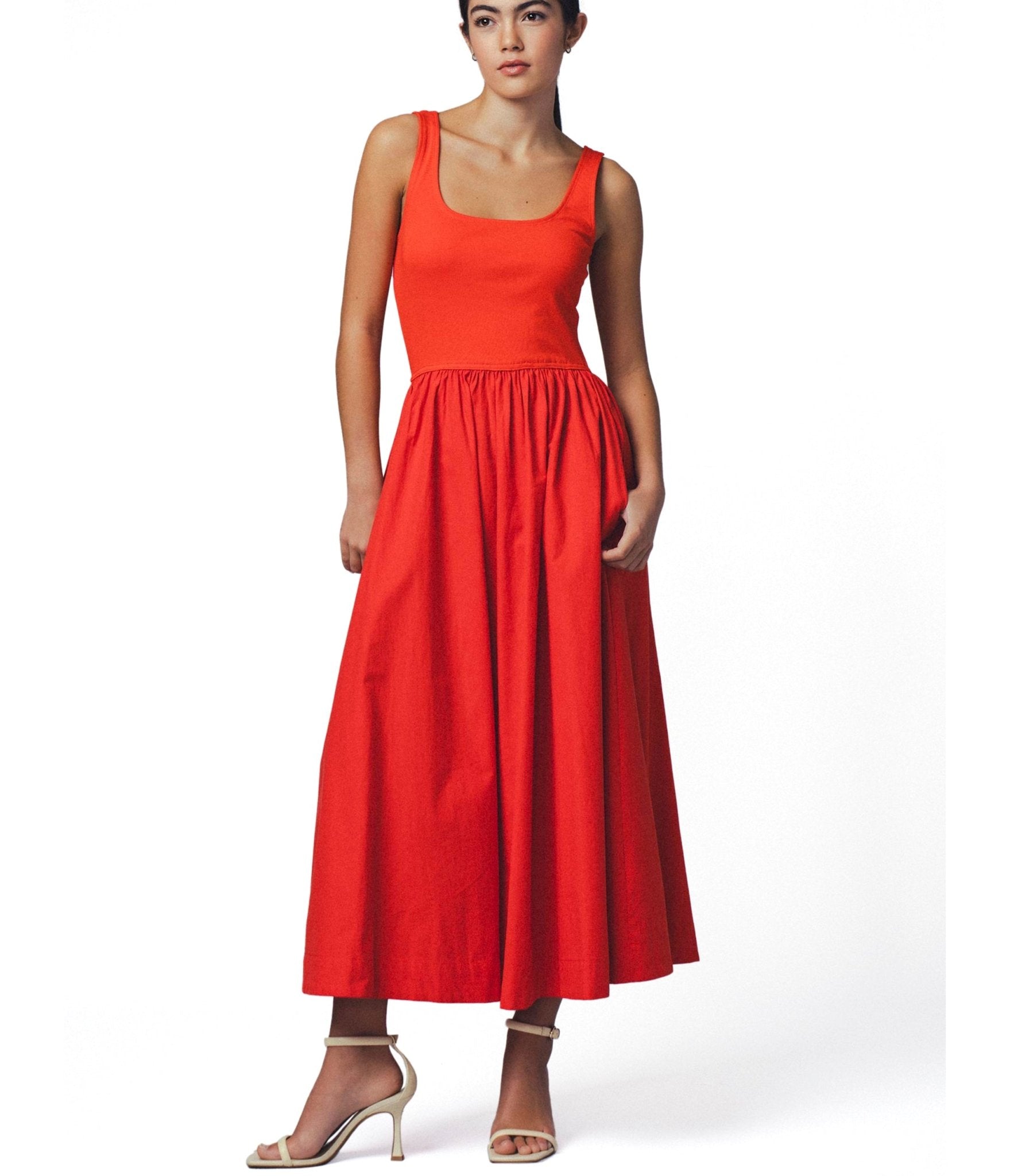 Coral Cotton One Way Tank Midi Dress - Unique Vintage - Womens, DRESSES, FIT AND FLARE