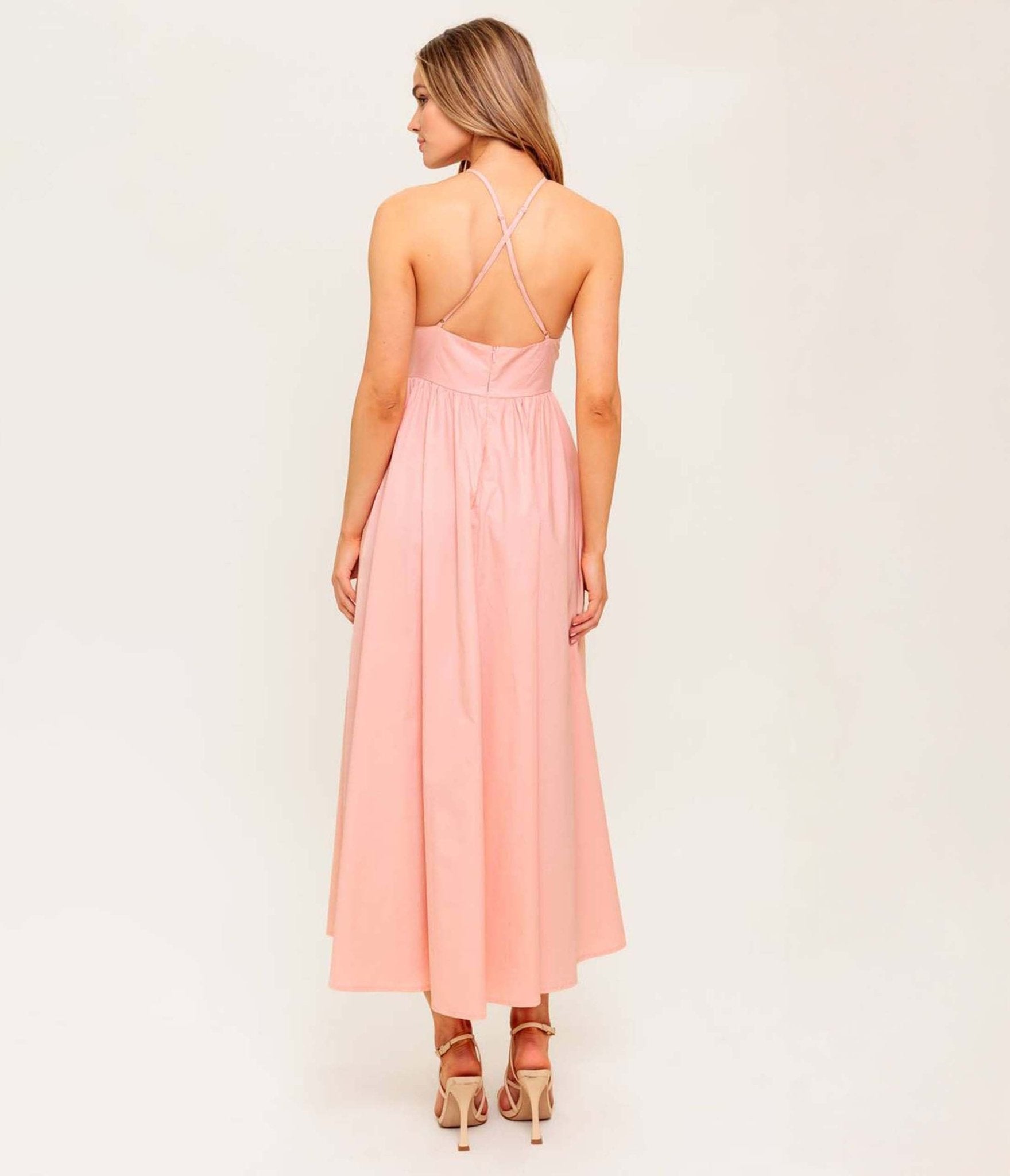 Coral Fern Kissed Halter Midi Dress - Unique Vintage - Womens, DRESSES, MIDI