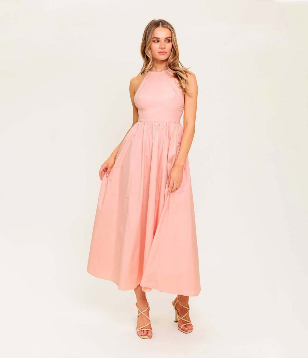 Coral Fern Kissed Halter Midi Dress - Unique Vintage - Womens, DRESSES, MIDI