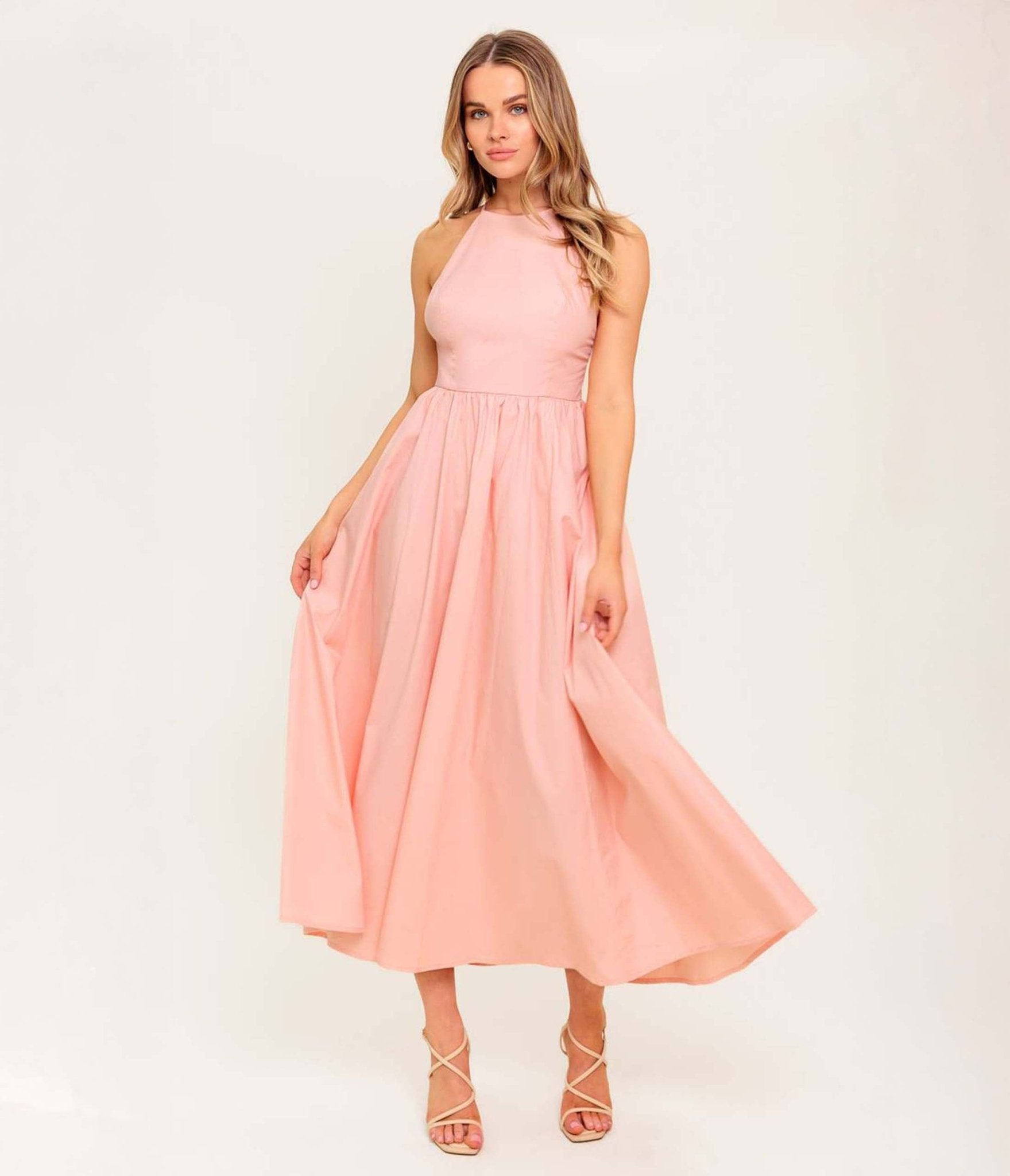 Coral Fern Kissed Halter Midi Dress - Unique Vintage - Womens, DRESSES, MIDI