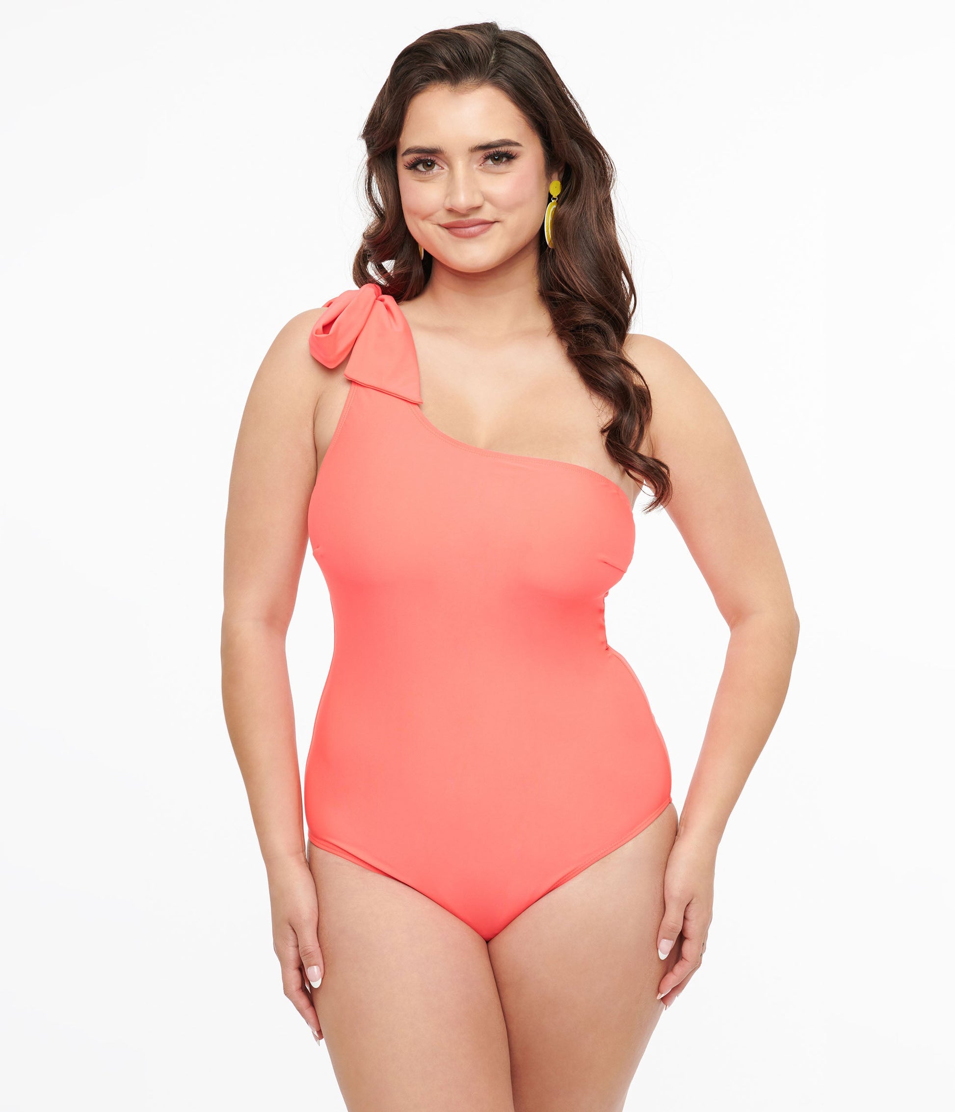 Coral One Shoulder One Piece Swimsuit - Unique Vintage - Womens, SWIM, 1 PC