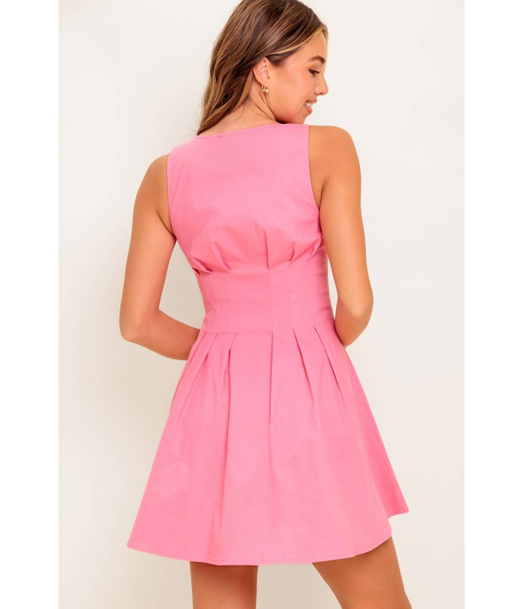 Cotton Candy Pink Sleeveless Cotton Mini Dress - Unique Vintage - Womens, DRESSES, MIDI