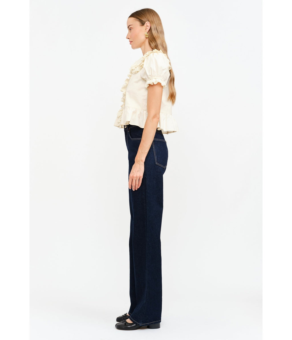 Cream Cotton Ruffle Gianna Blouse - Unique Vintage - Womens, TOPS, SHIRTS