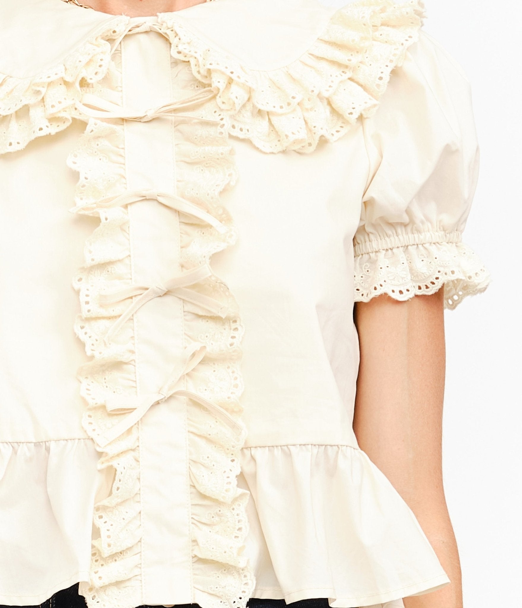 Cream Cotton Ruffle Gianna Blouse - Unique Vintage - Womens, TOPS, SHIRTS