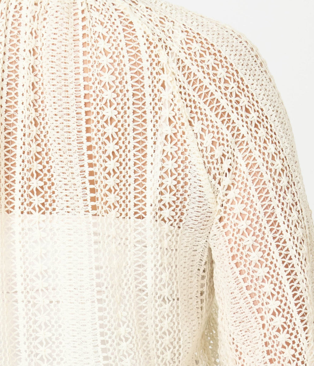 Cream Crochet Long Sleeve Blouse - Unique Vintage - Womens, TOPS, KNIT TOPS