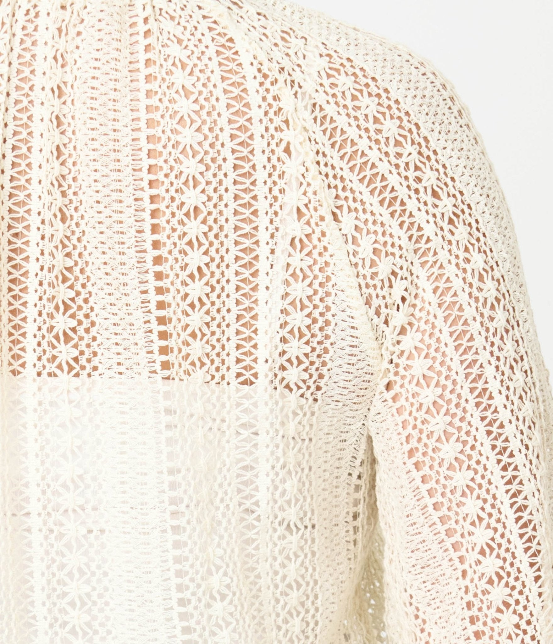 Cream Crochet Long Sleeve Blouse - Unique Vintage - Womens, TOPS, KNIT TOPS