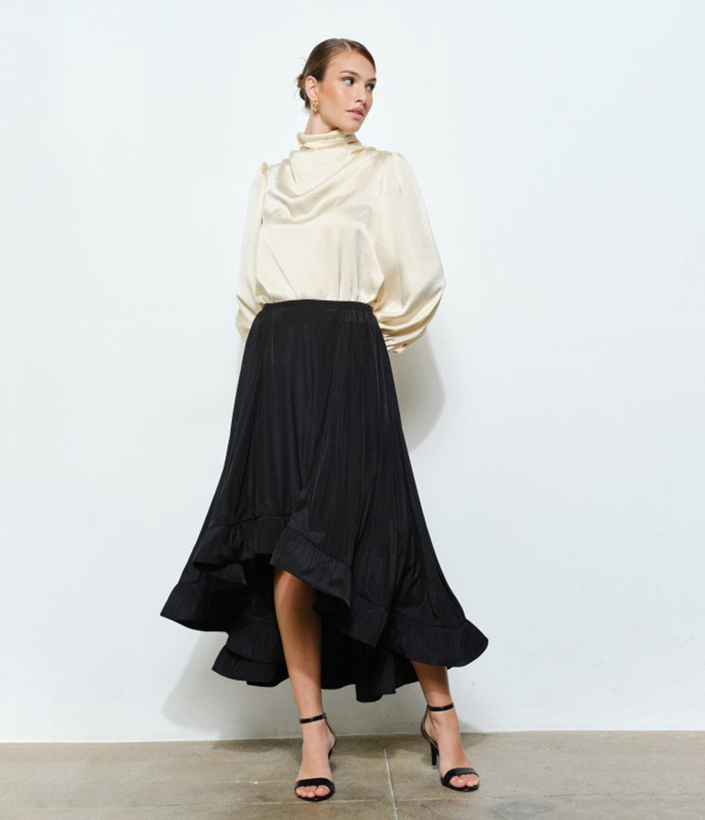 Cream Long Puff Sleeve Blouse - Unique Vintage - 