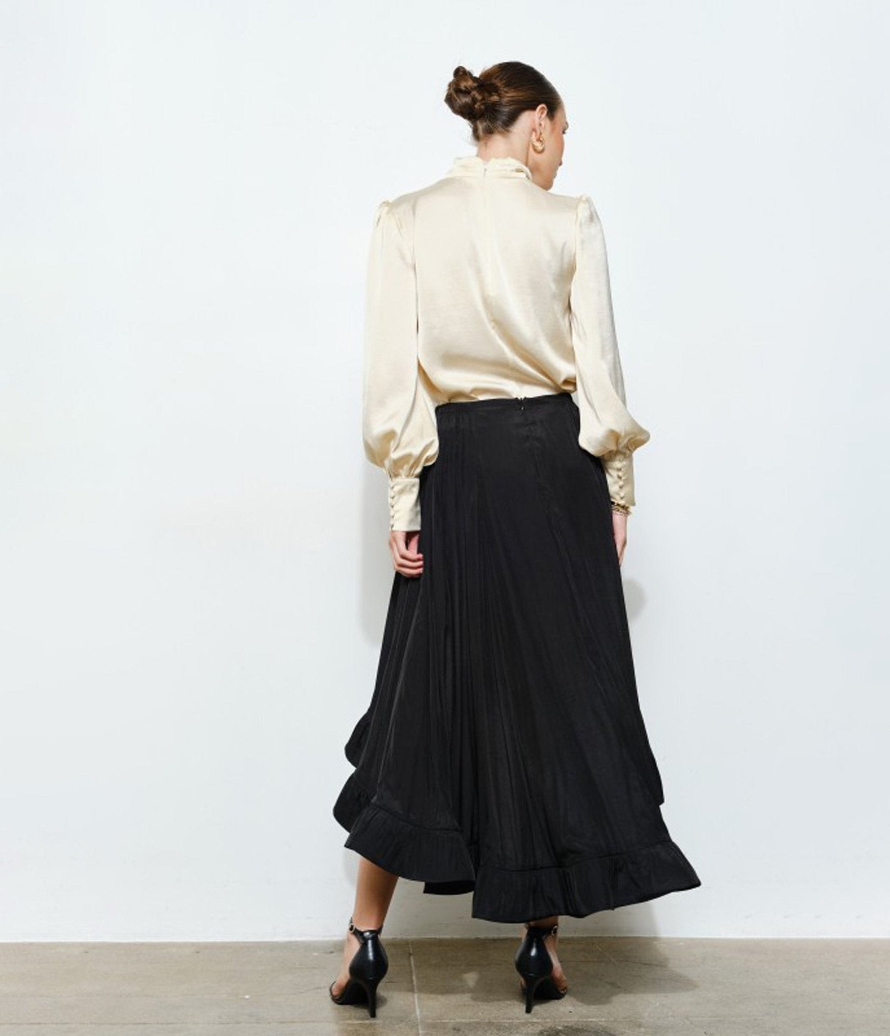 Cream Long Puff Sleeve Blouse - Unique Vintage - 