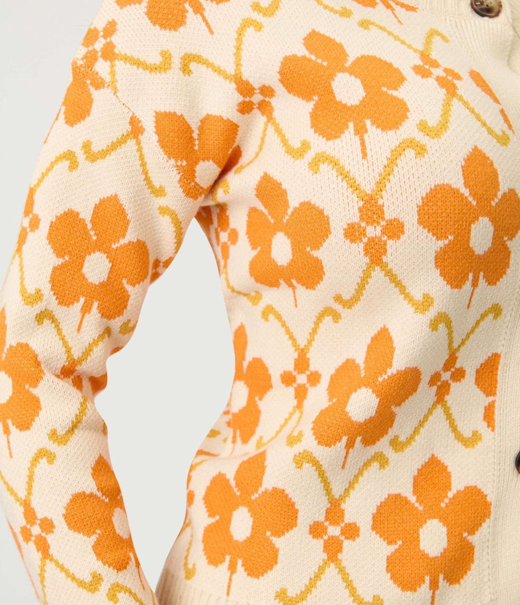Cream & Orange Floral Cardigan - Unique Vintage - 