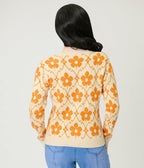 Cream & Orange Floral Cardigan - Unique Vintage - 