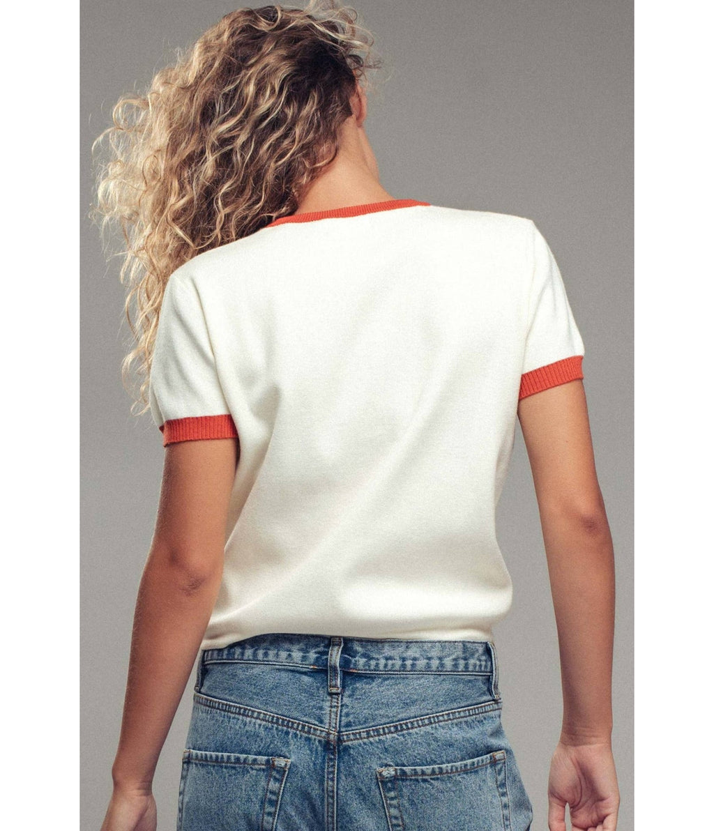 Cream & Pumpkin Embroidered Sweater - Unique Vintage - Womens, TOPS, SWEATERS