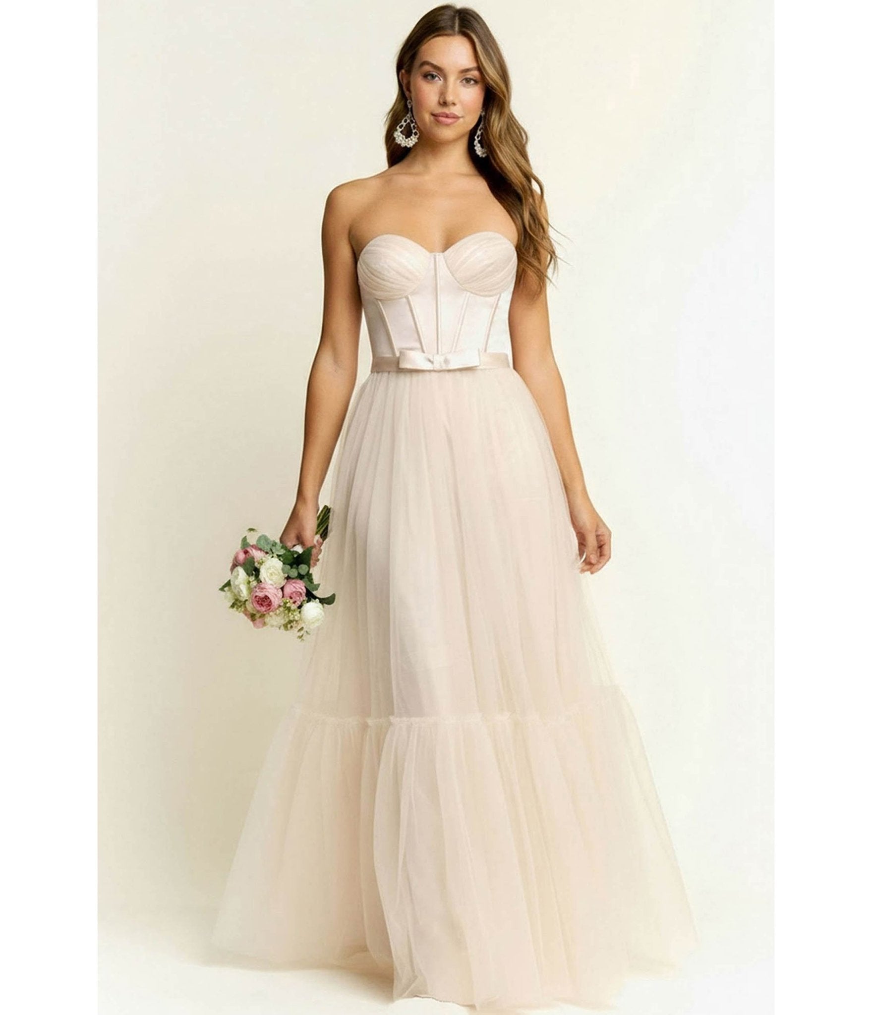 Cream Sweetheart Corset Tulle Maxi Dress Large Cream Sweetheart Corset Tulle Maxi Dress Large