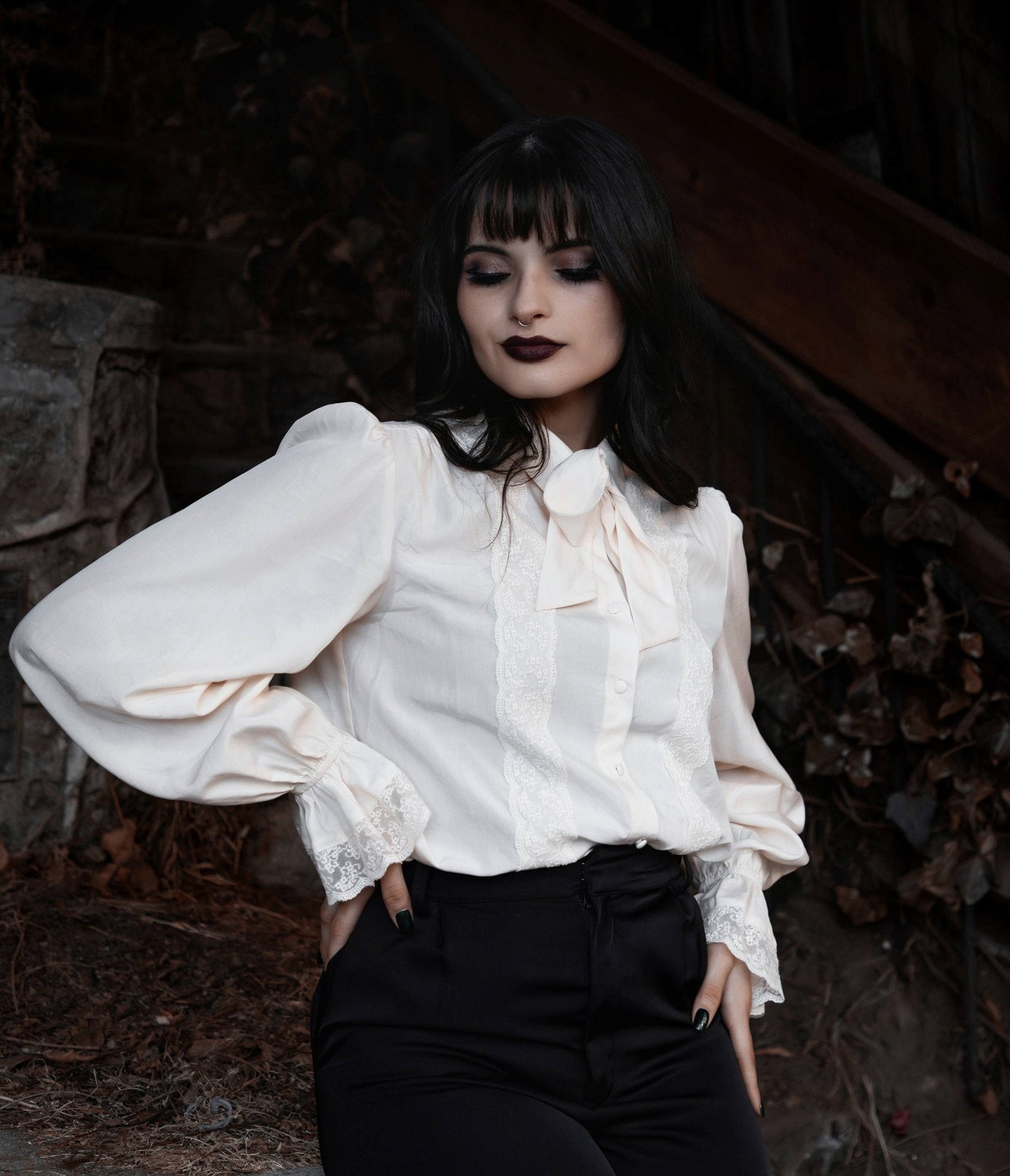 Cream Willow Bow Blouse - Unique Vintage - Womens, TOPS, KNIT TOPS