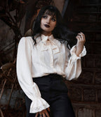 Cream Willow Bow Blouse - Unique Vintage - Womens, TOPS, KNIT TOPS