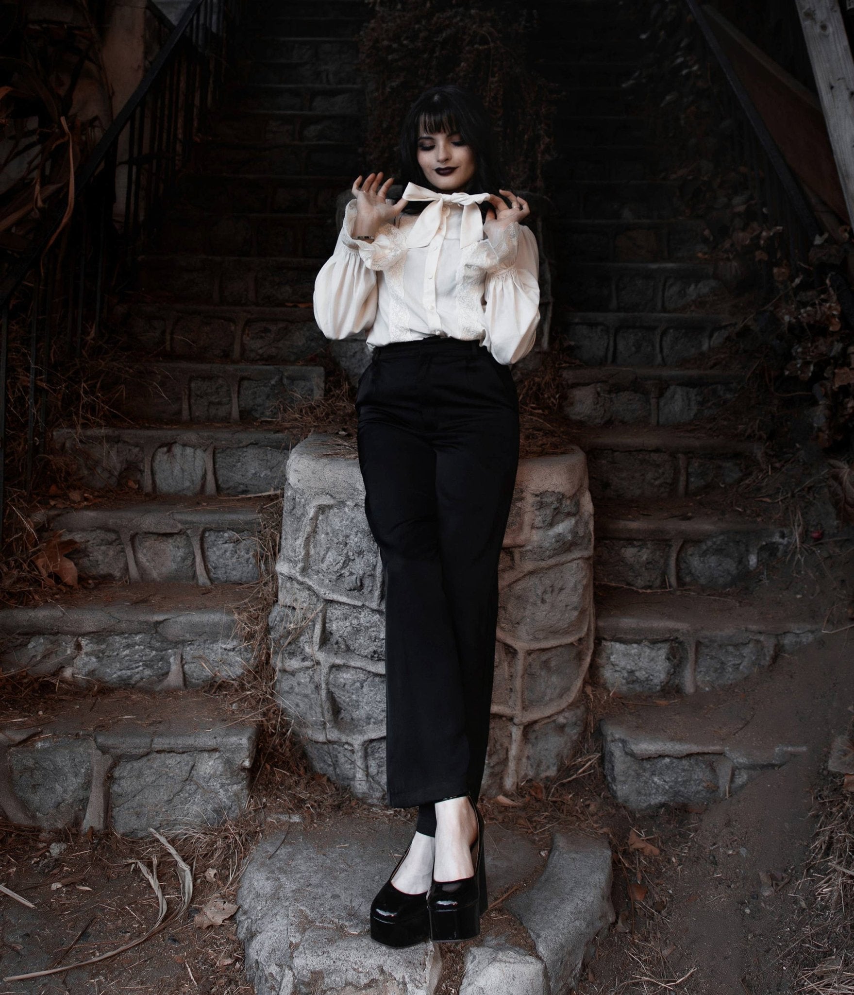 Cream Willow Bow Blouse - Unique Vintage - Womens, TOPS, KNIT TOPS