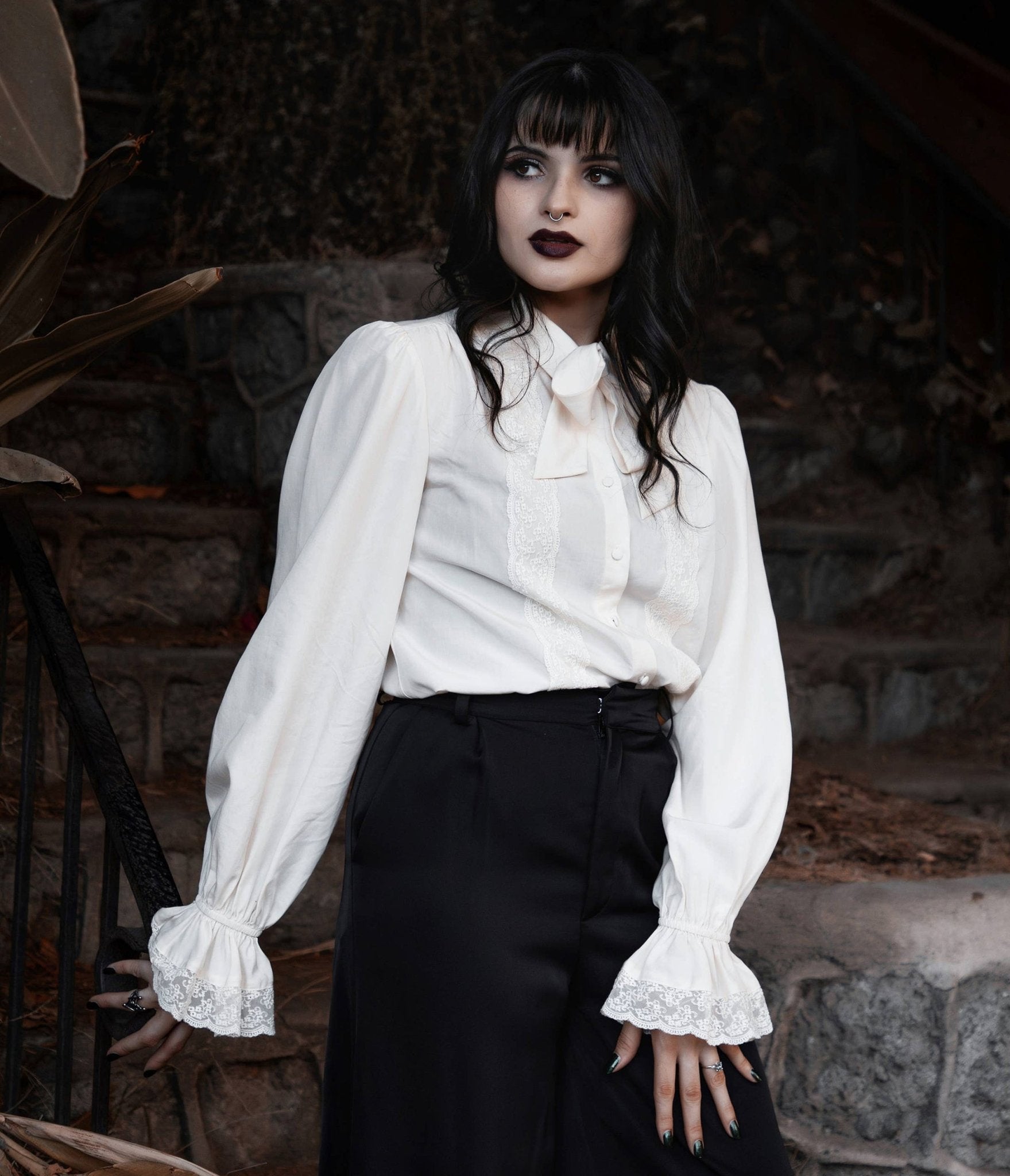 Cream Willow Bow Blouse - Unique Vintage - Womens, TOPS, KNIT TOPS