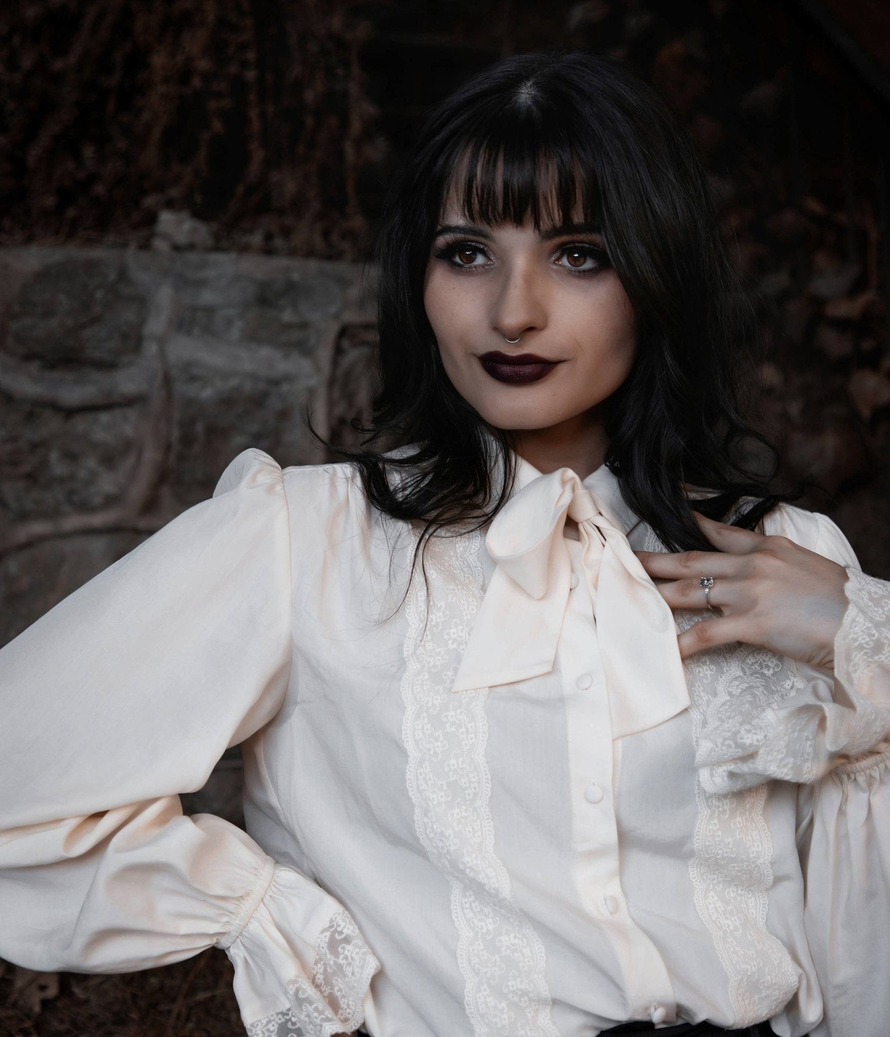 Cream Willow Bow Blouse - Unique Vintage - Womens, TOPS, KNIT TOPS