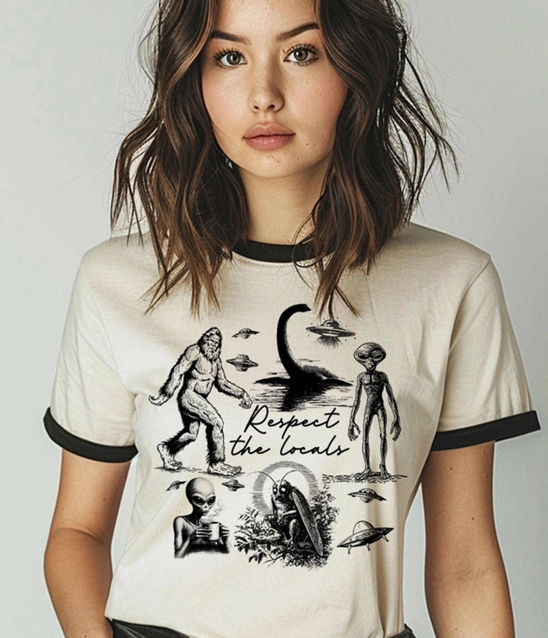 Cryptid Respect The Locals Unisex Ringer Shirt - Unique Vintage - Womens, GRAPHIC TEES, TEES