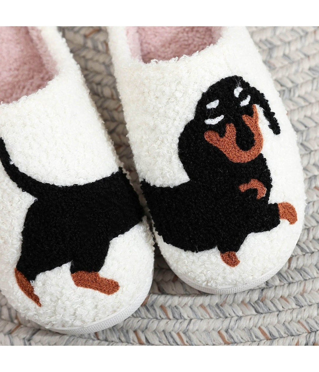 Dachshund Embroidered Cotton Slippers - Unique Vintage - Womens, SHOES, FLATS
