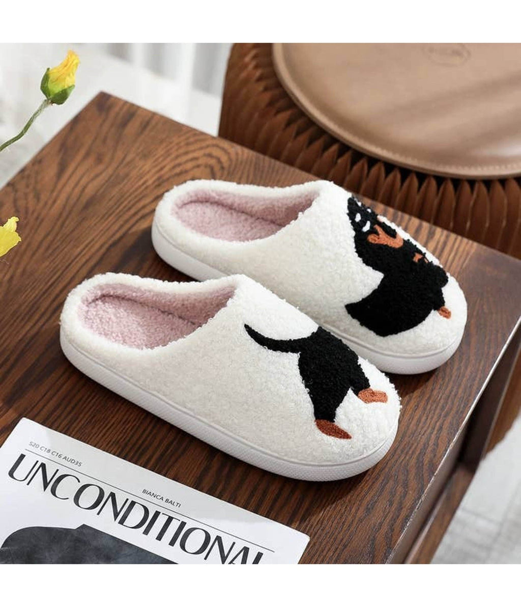 Dachshund Embroidered Cotton Slippers - Unique Vintage - Womens, SHOES, FLATS